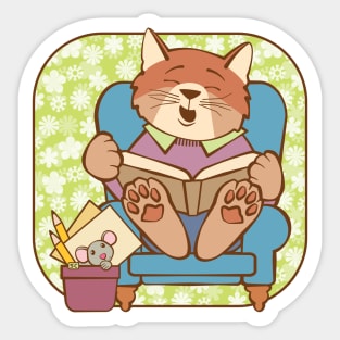 Cat and Mouse Read a Funny Book Sticker